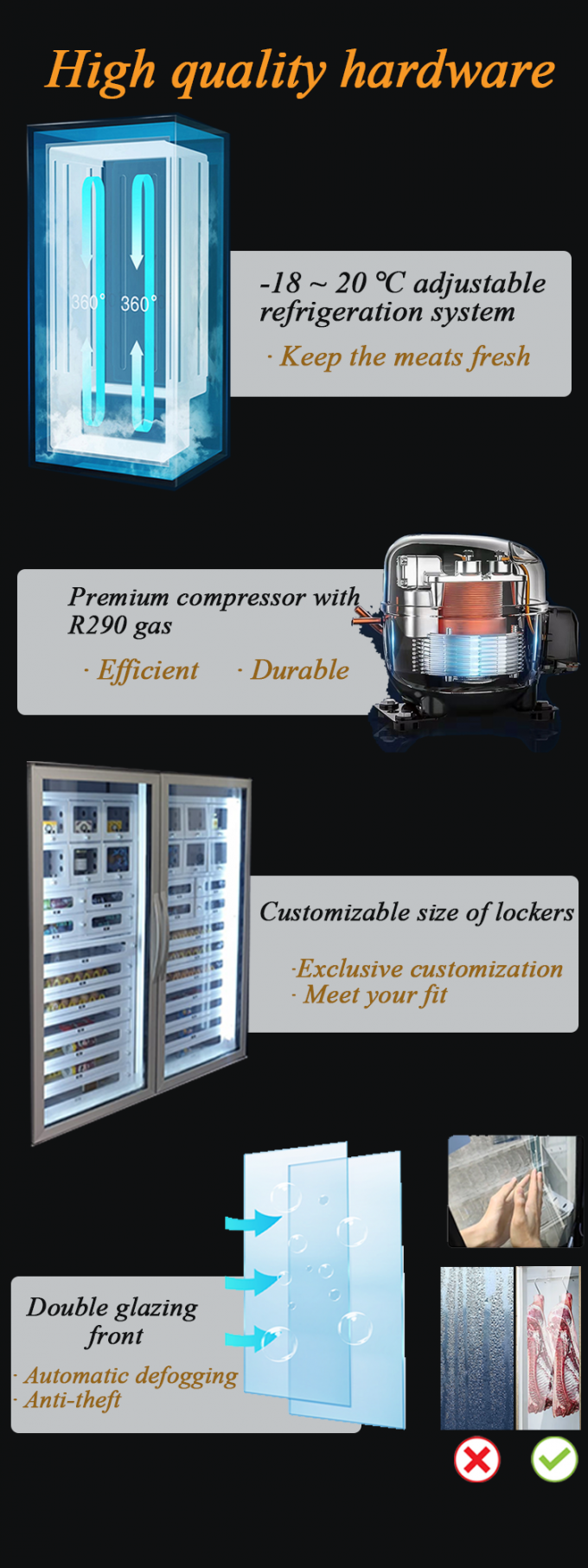 Автомат устрицы с Defogging нагрева электрическим током системы охлаждения и шкафчиков 24V